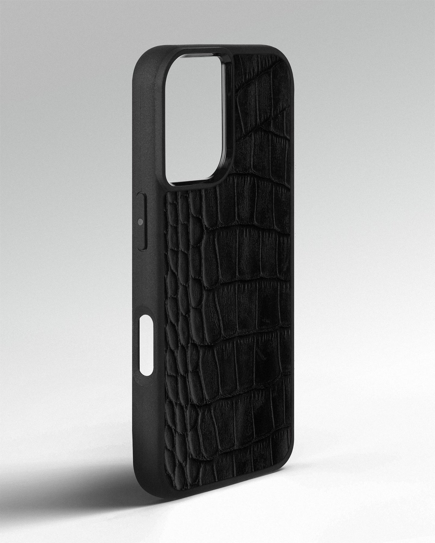 Black Crocodile Emboss on Calfskin Sport Case for iPhone 16 Plus