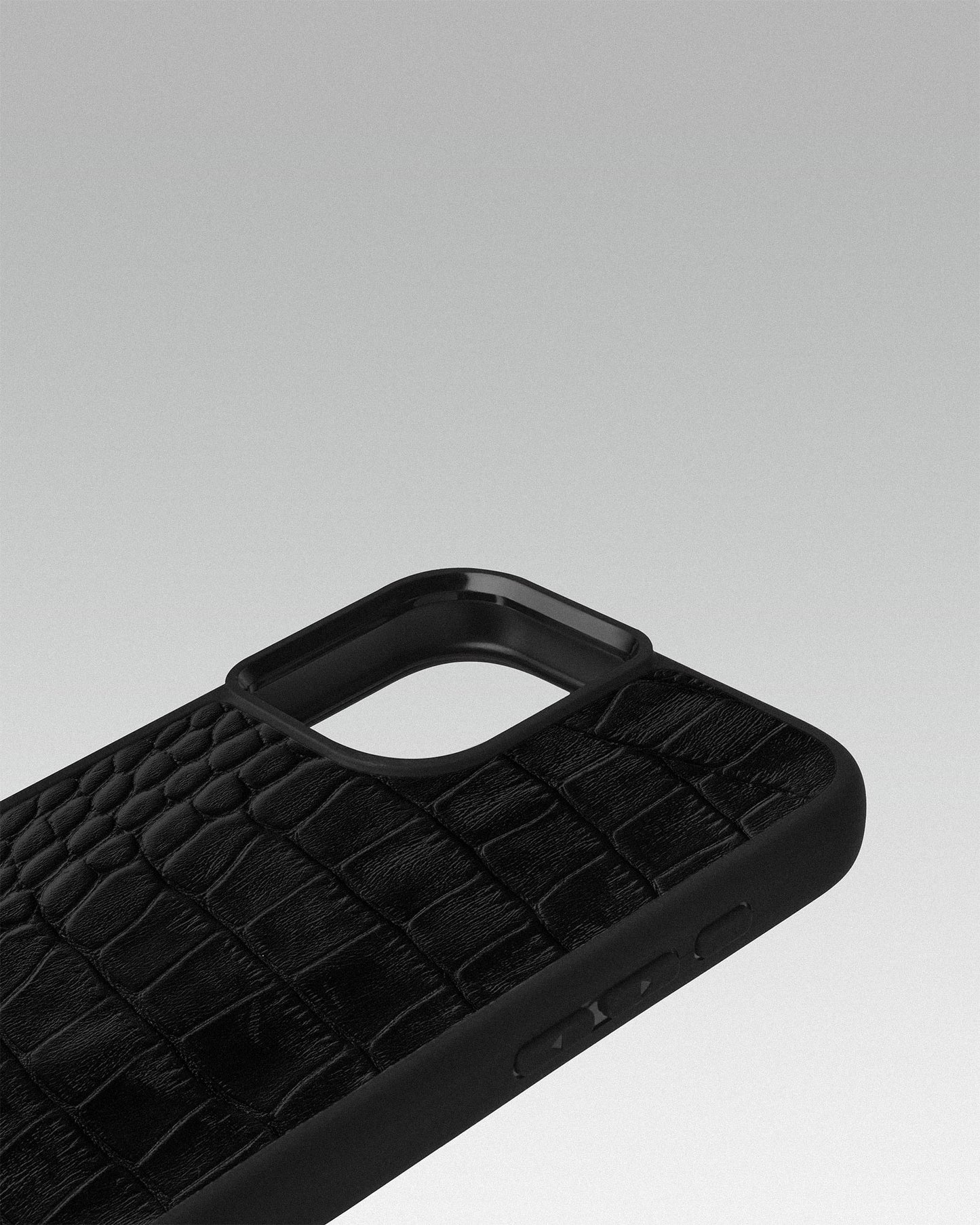 Black Crocodile Emboss on Calfskin Sport Case for iPhone 16 Plus