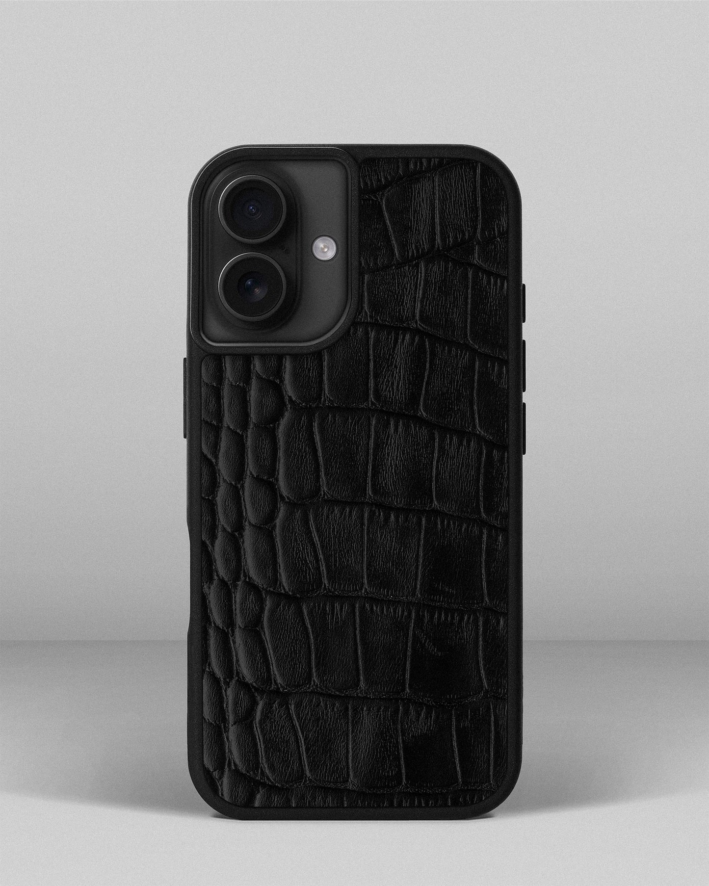 Black Crocodile Emboss on Calfskin Sport Case for iPhone 16