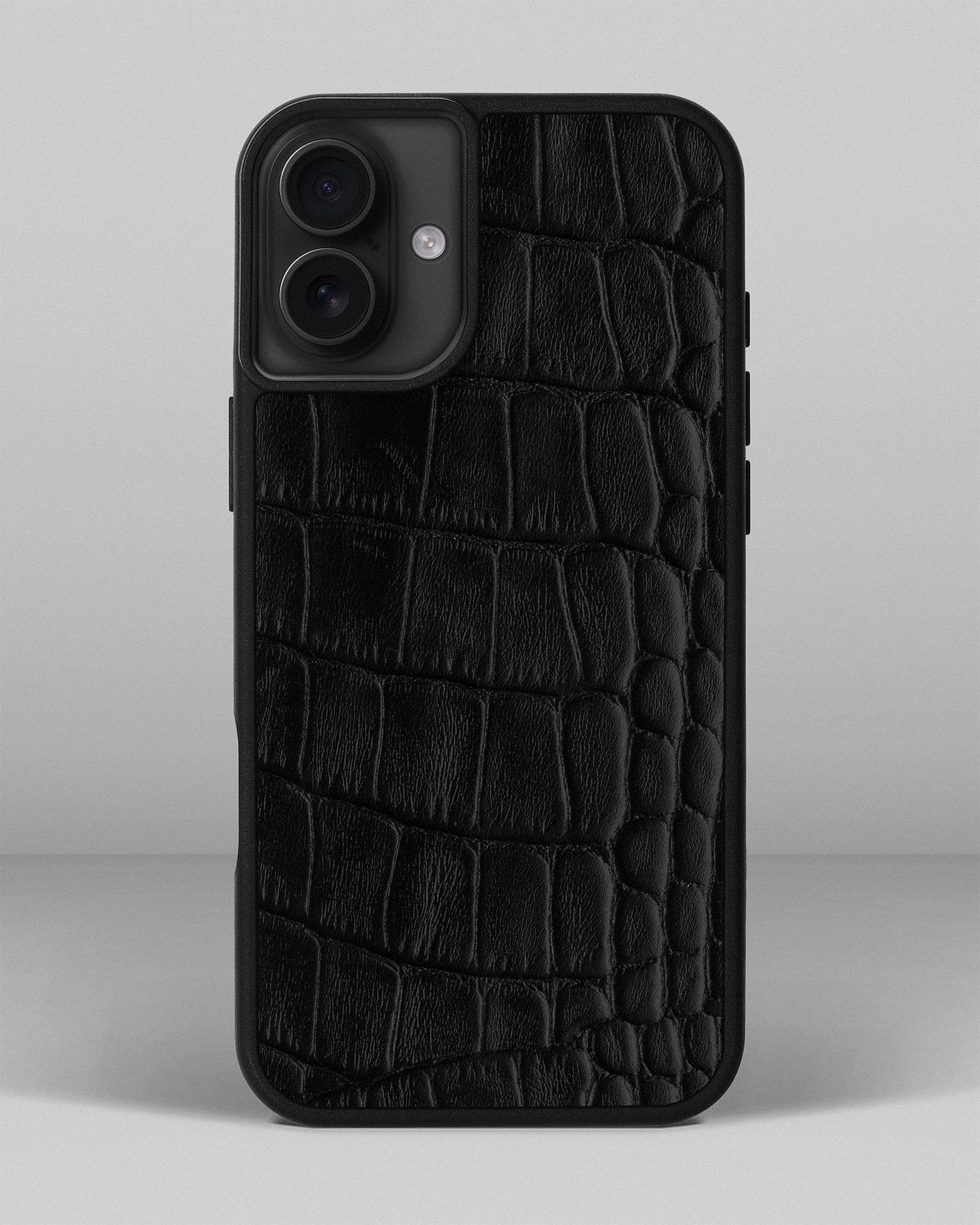 Black Crocodile Emboss on Calfskin Sport Case for iPhone 16 Plus