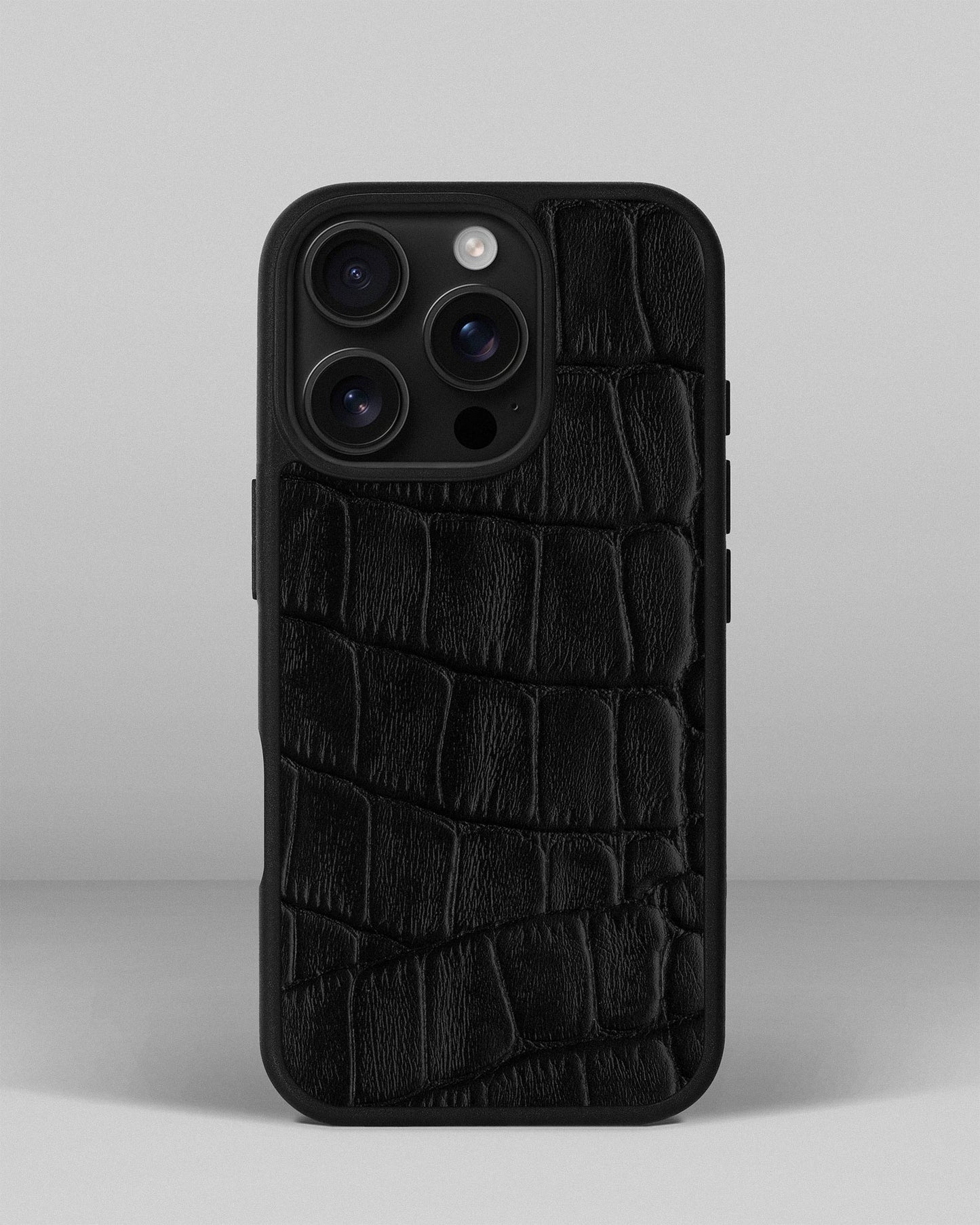 Black Crocodile Emboss on Calfskin Sport Case for iPhone 16 Pro