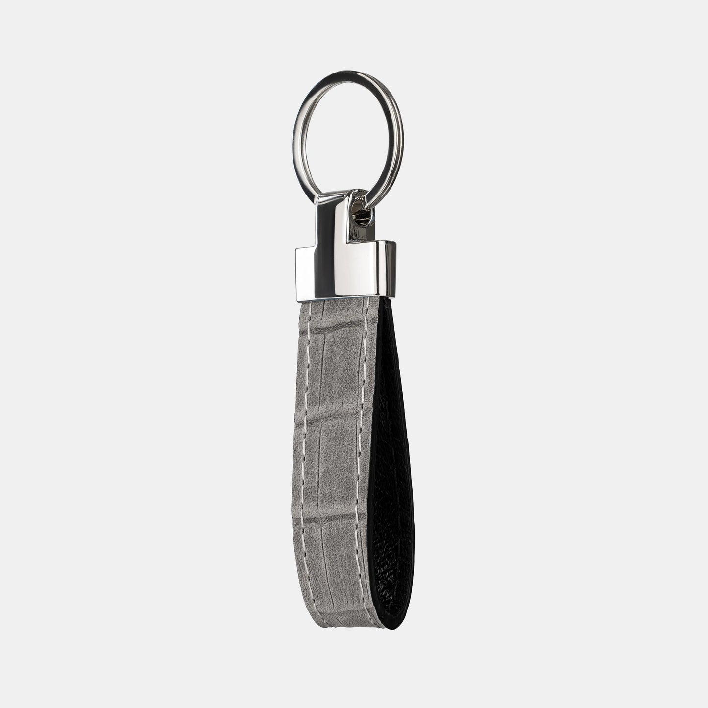 Grey Crocodile-Embossed Leather Keychain