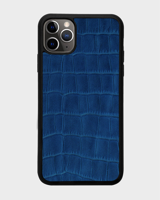 Blue Crocodile Emboss on Calfskin Sport Case for iPhone 11 Pro Max