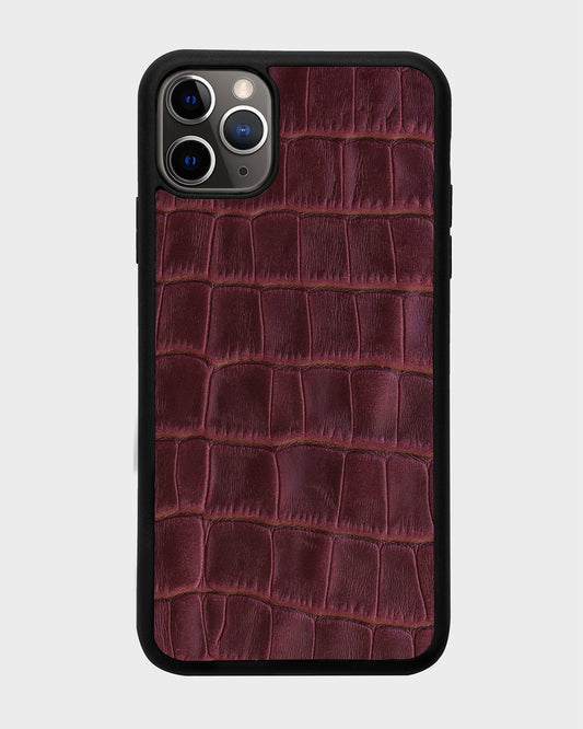 Burgundy Crocodile Emboss on Calfskin Sport Case for iPhone 11 Pro Max