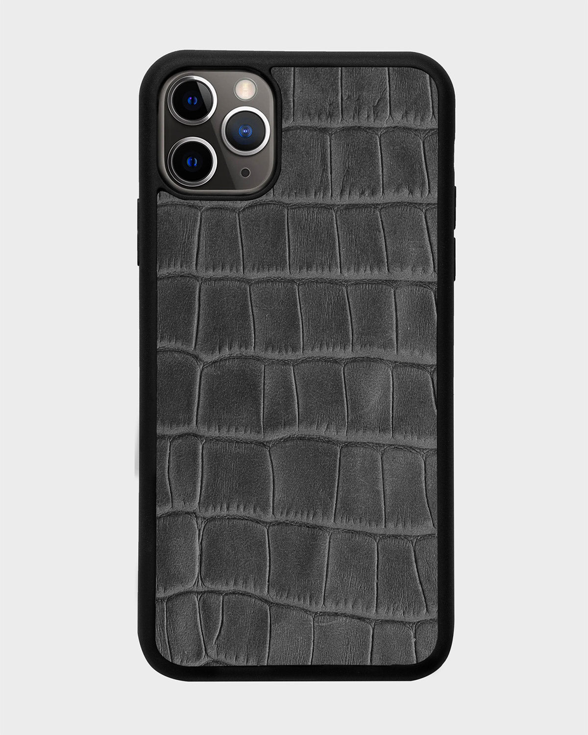 حافظة رياضية من جلد العجل بنقش جلد التمساح باللون الرمادي لهاتف iPhone 11 Pro Max