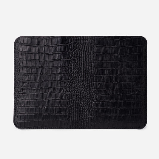 Black Crocodile-Embossed Calf Leather Open MacBook 13 Air Pro Case