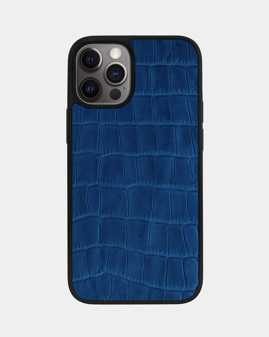 Blue Crocodile Emboss on Calfskin Sport Case for iPhone 12 Pro Max