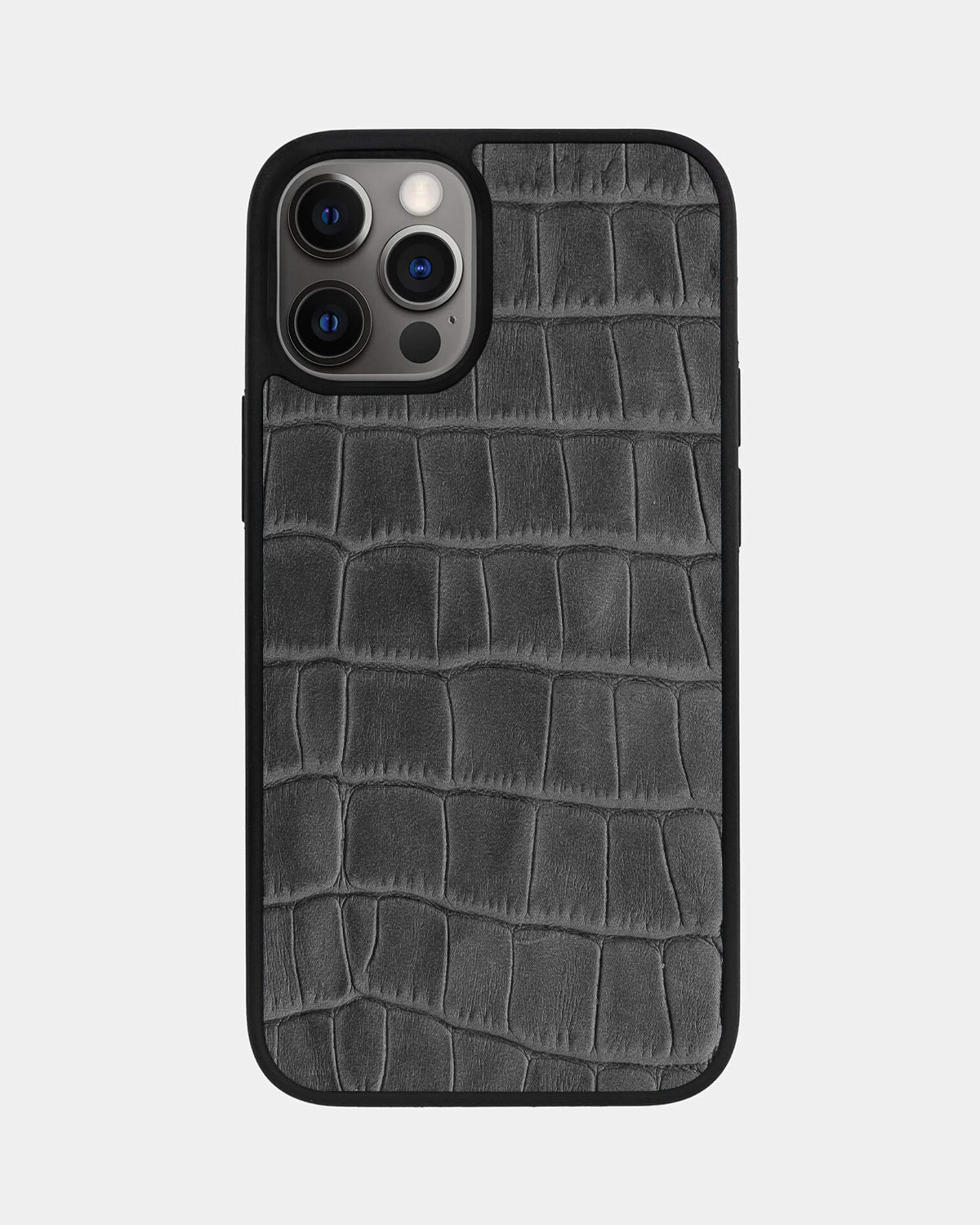 حافظة رياضية من جلد العجل بنقش جلد التمساح باللون الرمادي لهاتف iPhone 12 Pro Max