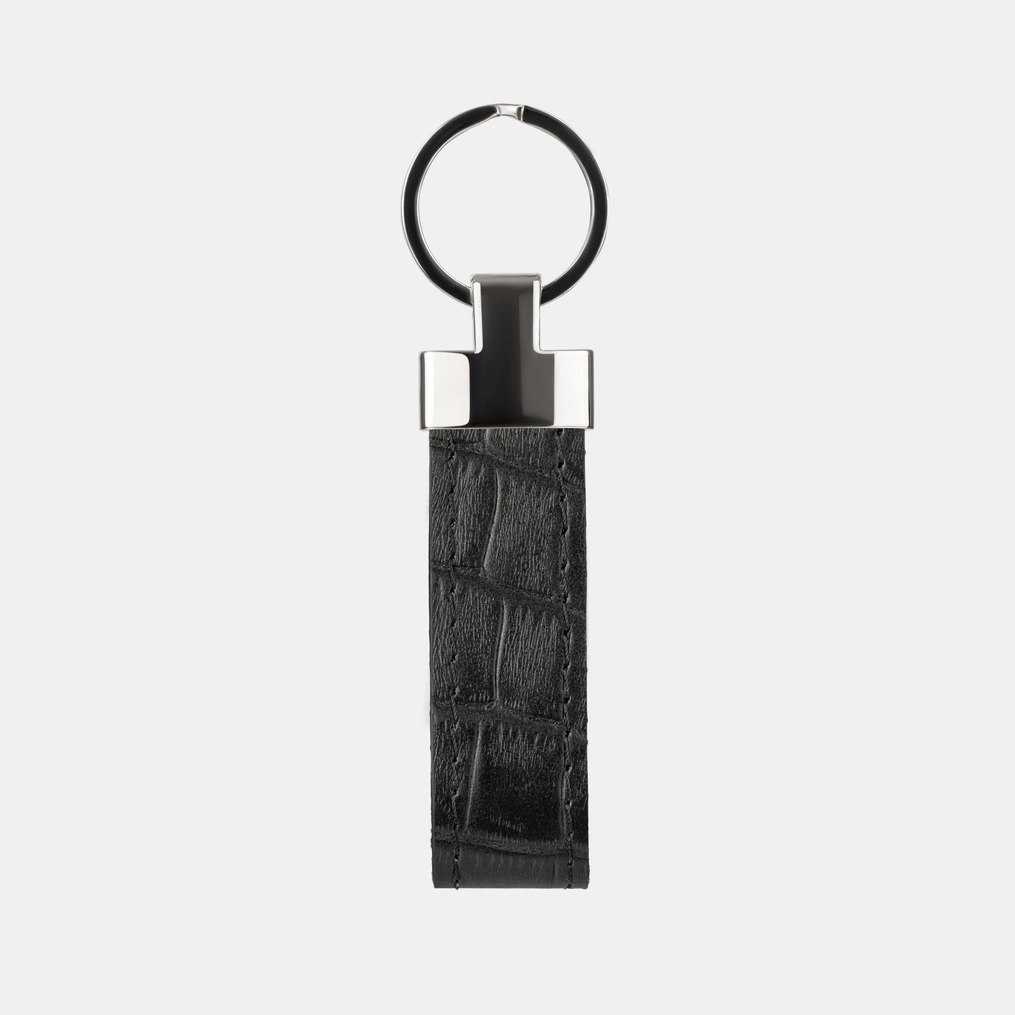 Black Crocodile-Embossed Leather Keychain