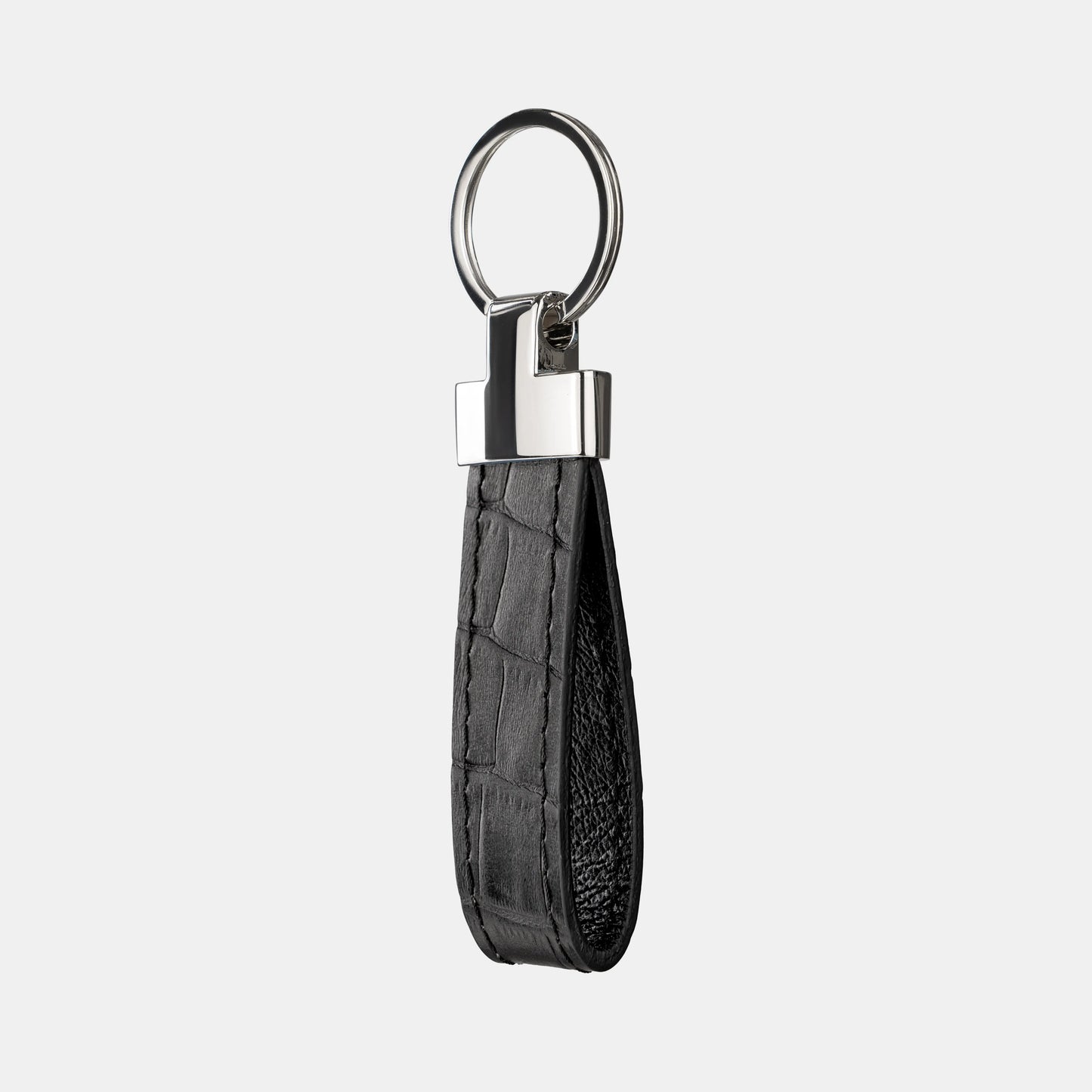 Black Crocodile-Embossed Leather Keychain