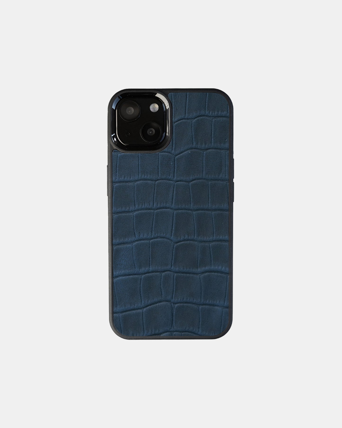 Navy Blue Crocodile Emboss on Calfskin Sport Case for iPhone 13