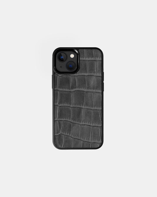 Grey Crocodile Emboss on Calfskin Sport Case for iPhone 13 Mini