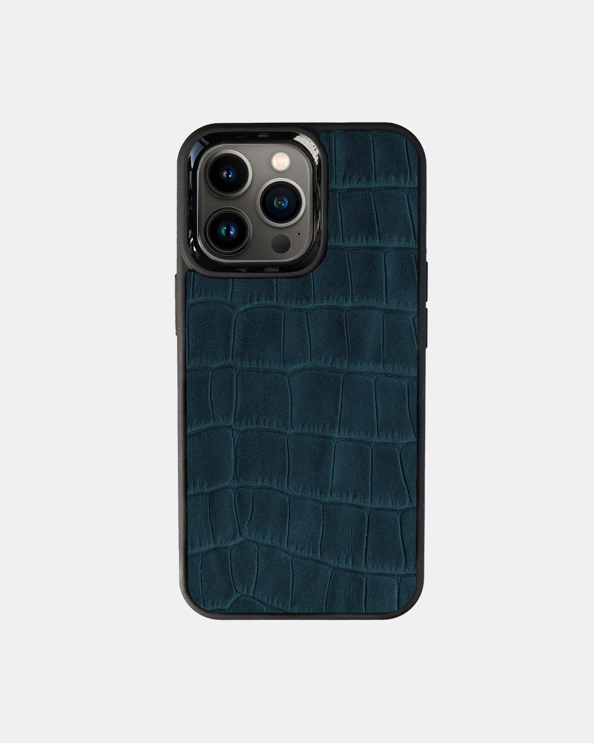 Navy Blue Crocodile Emboss on Calfskin Sport Case for iPhone 13 Pro