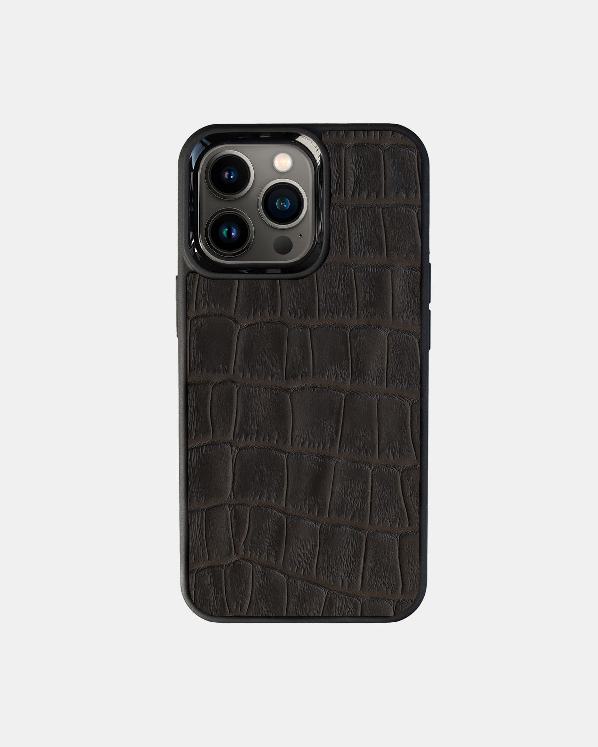 Dark Brown Crocodile Emboss on Calfskin Sport Case for iPhone 13 Pro