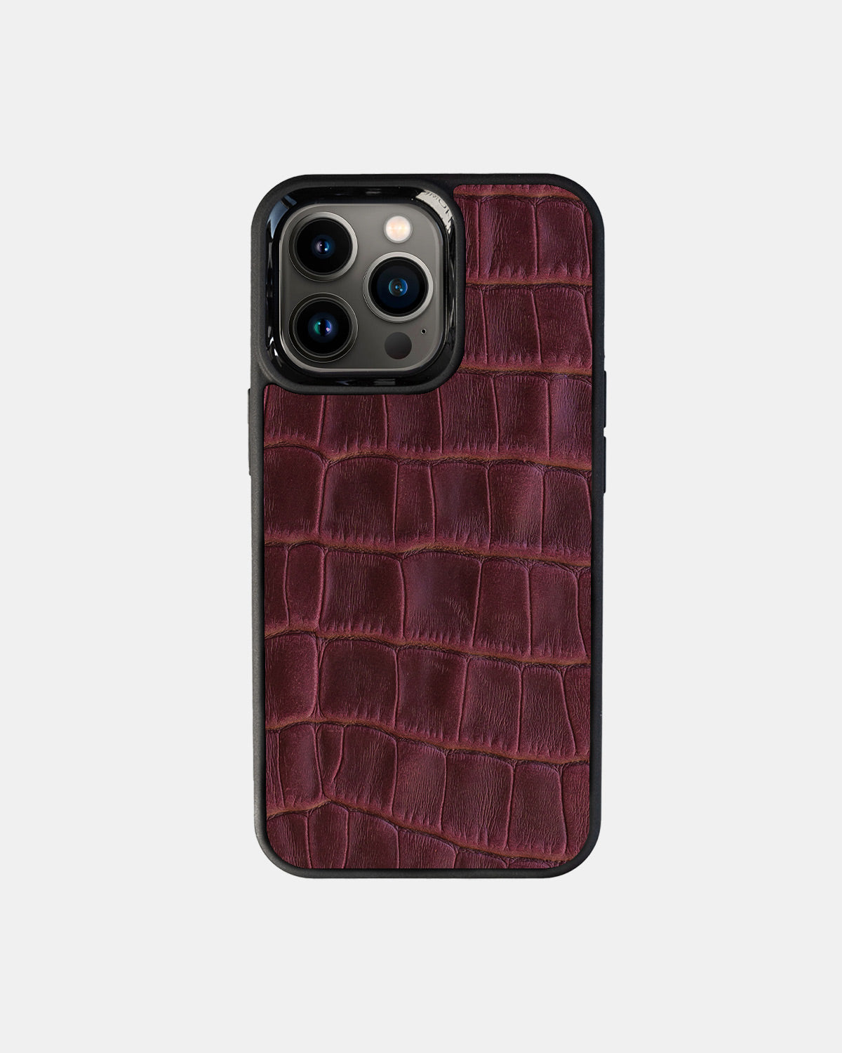 Burgundy Crocodile Emboss on Calfskin Sport Case for iPhone 13 Pro