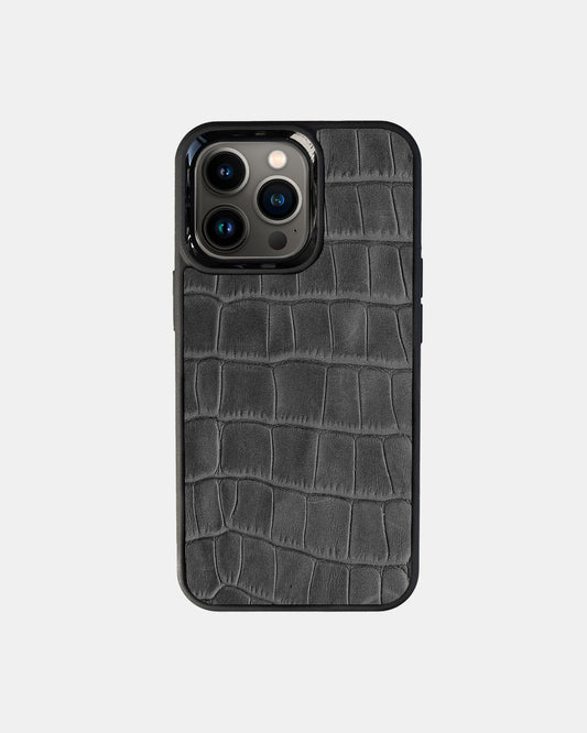 Grey Crocodile Emboss on Calfskin Sport Case for iPhone 13 Pro