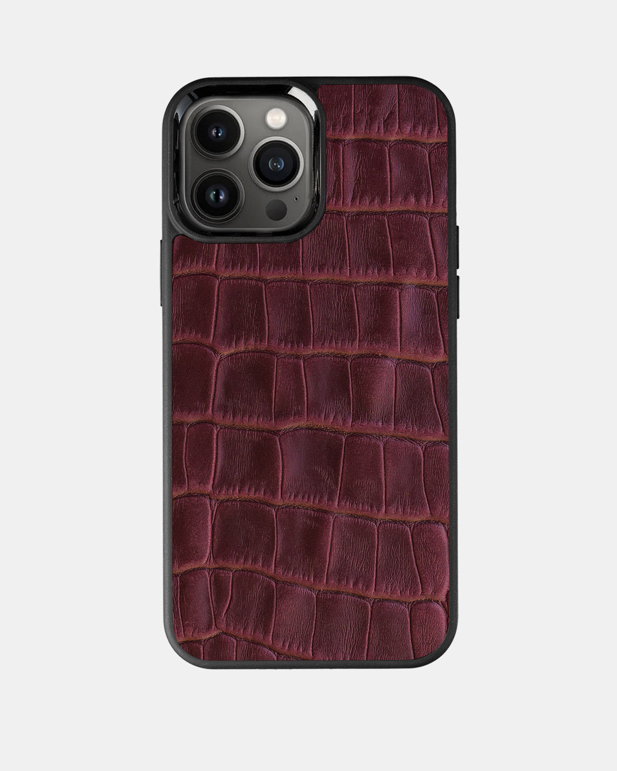 Burgundy Crocodile Emboss on Calfskin Sport Case for iPhone 13 Pro Max