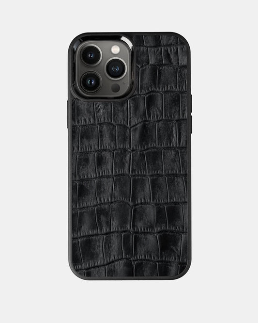 Black Crocodile Emboss on Calfskin Sport Case for iPhone 13 Pro Max