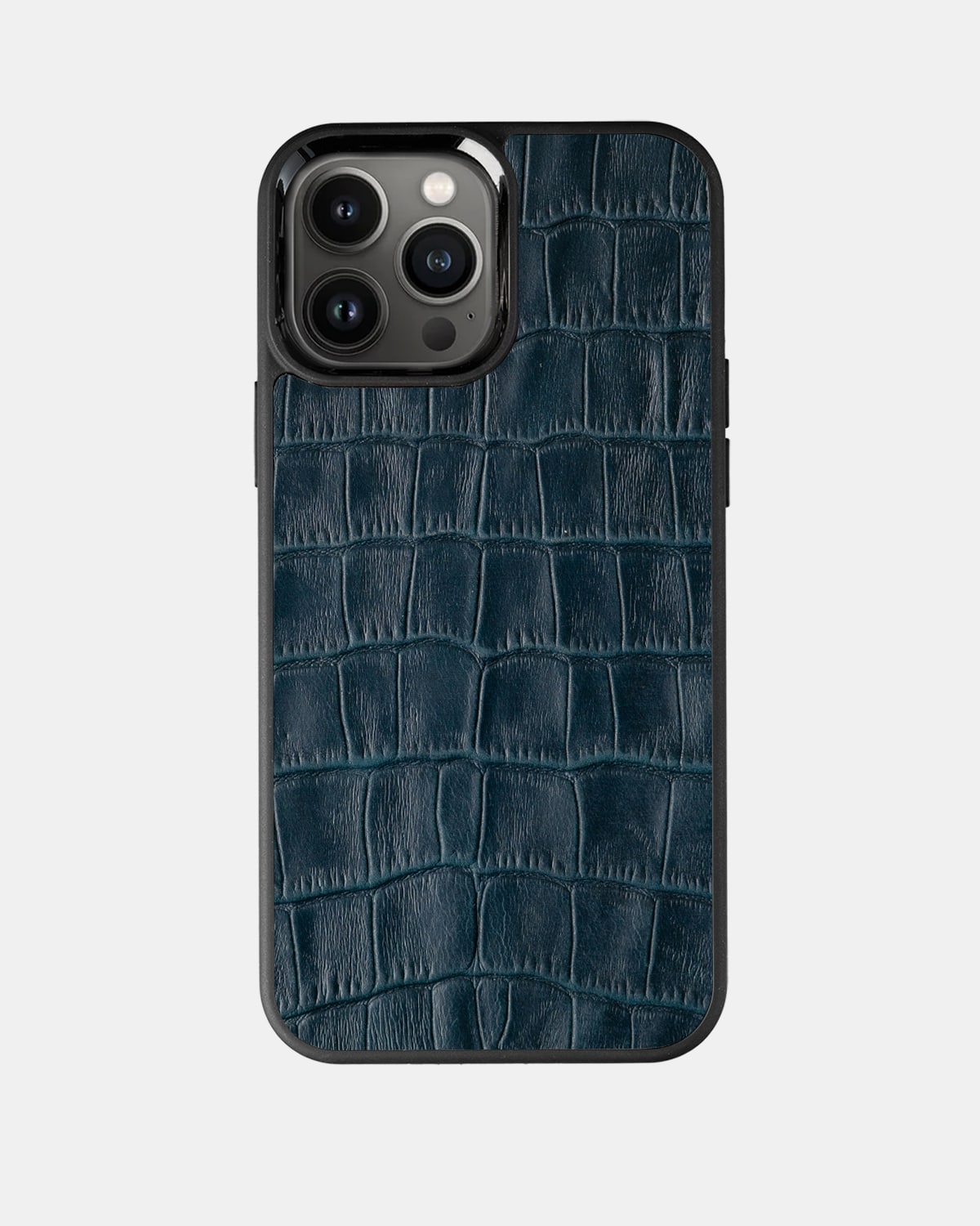 Navy Blue Crocodile Emboss on Calfskin Sport Case for iPhone 13 Pro Max