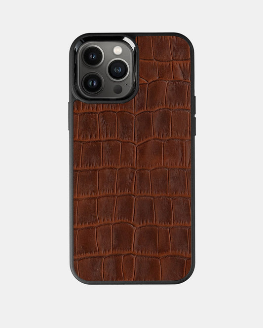 Ginger Crocodile Emboss on Calfskin Sport Case for iPhone 13 Pro Max