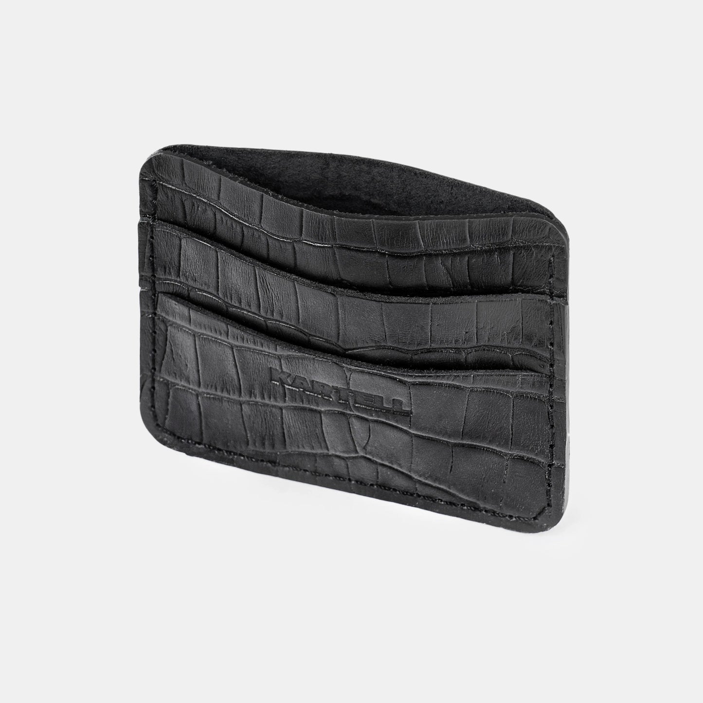 Black Crocodile-Embossed Calf Leather Cardholder