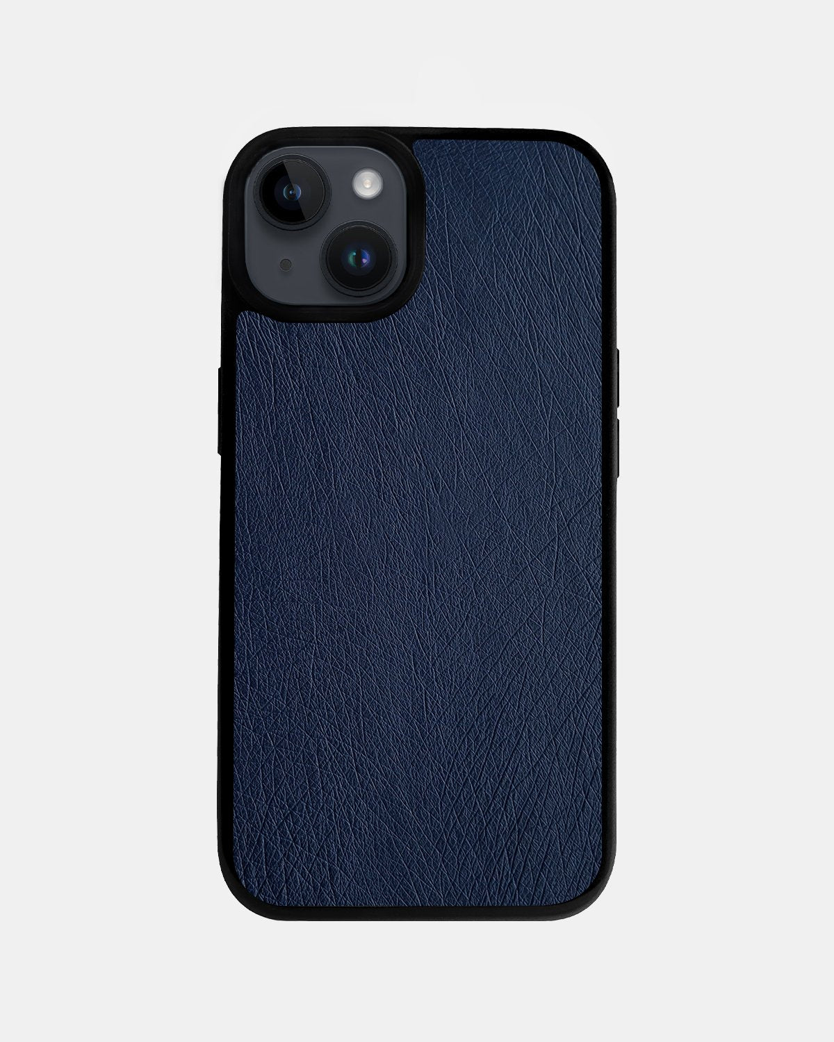 iPhone 14 Plus Navy Blue Follicle-free Ostrich Leather Case