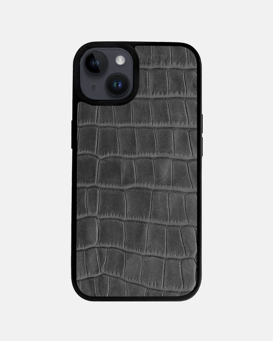 Grey Crocodile Emboss on Calfskin Sport Case for iPhone 14 Plus