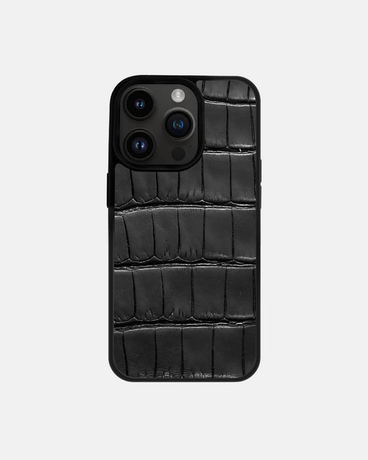 Black Crocodile Leather Sport Case for iPhone 14 Pro