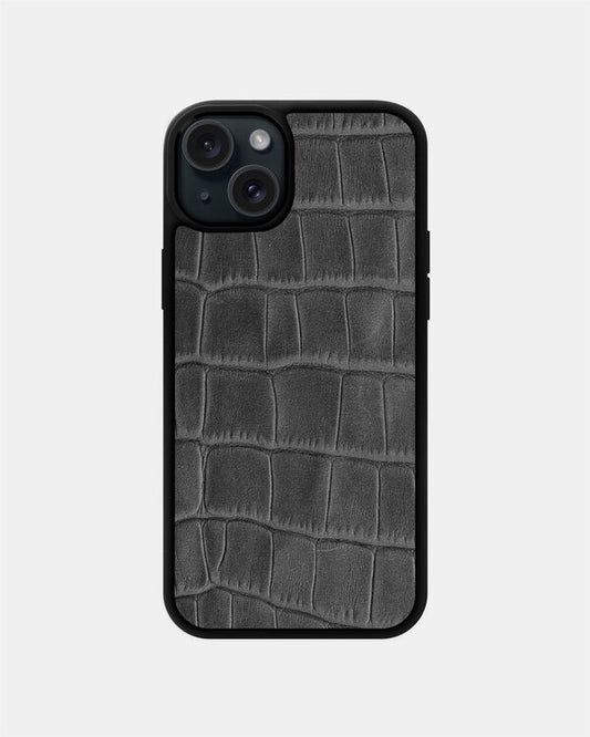 Grey Crocodile Emboss on Calfskin Sport Case for iPhone 15