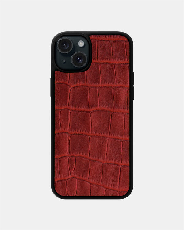 Red Crocodile Emboss on Calfskin Sport Case for iPhone 15