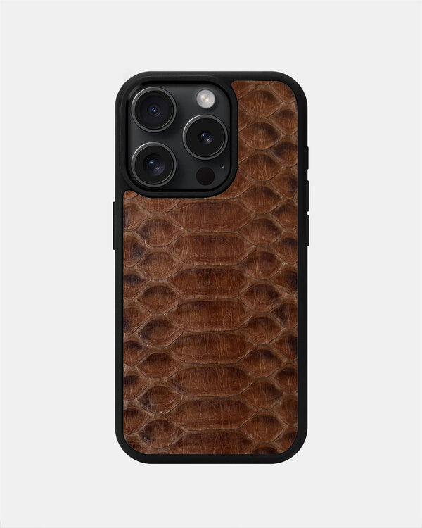 Brown Python Leather Sport Case for iPhone 15 Pro