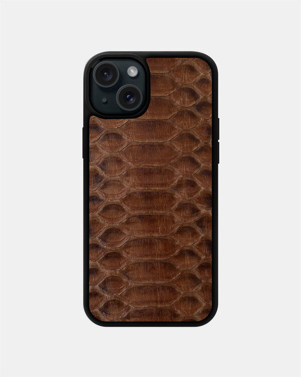Brown Python Leather Sport Case for iPhone 15