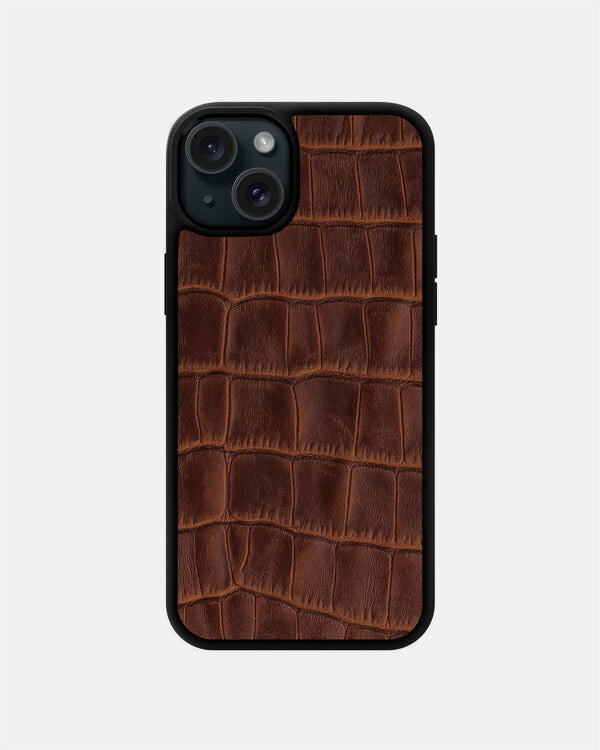 Ginger Crocodile Emboss on Calfskin Sport Case for iPhone 15