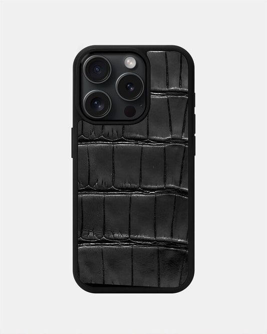 Black Crocodile Leather Sport Case for iPhone 15 Pro