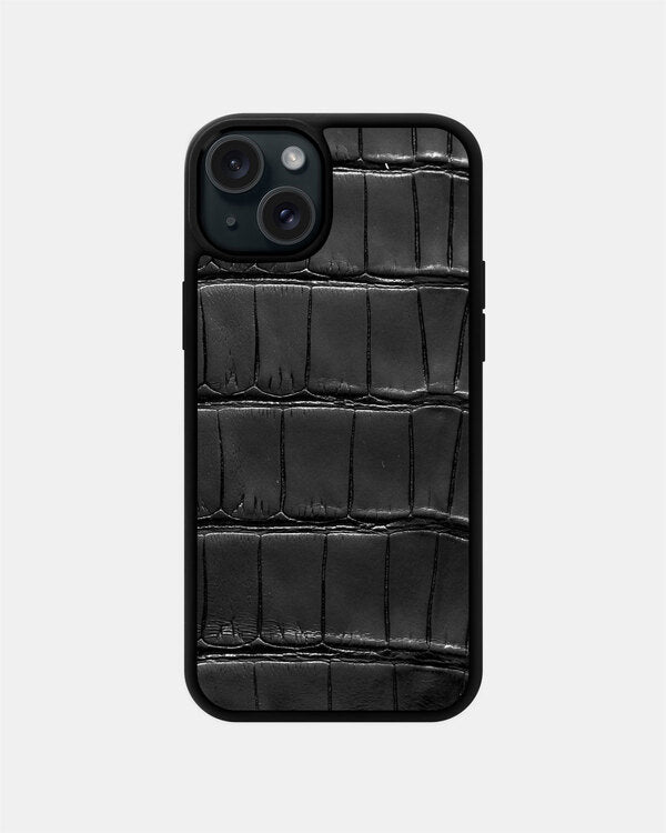 Black Crocodile Leather Sport Case for iPhone 15