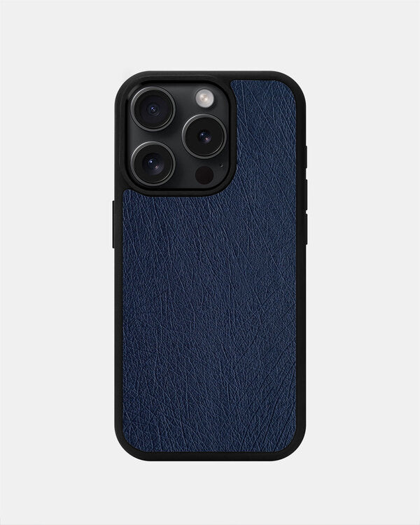 iPhone 15 Pro  Navy Blue Follicle-free Ostrich Leather Case