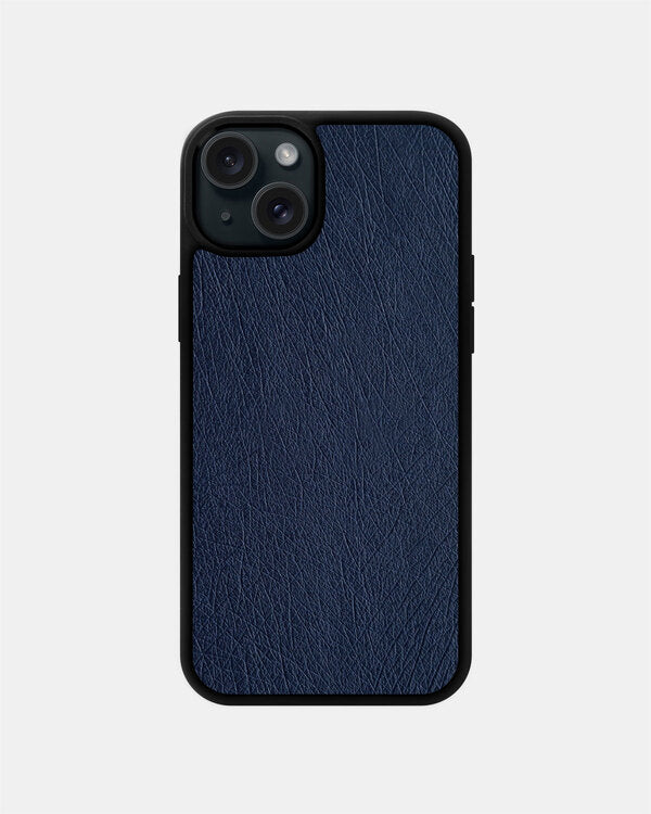 iPhone 15 Navy Blue Follicle-free Ostrich Leather Case