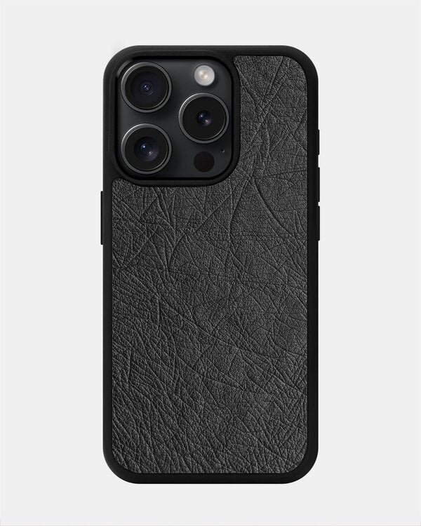 iPhone 15 Pro Max Dark Gray Follicle-free Ostrich Leather Case