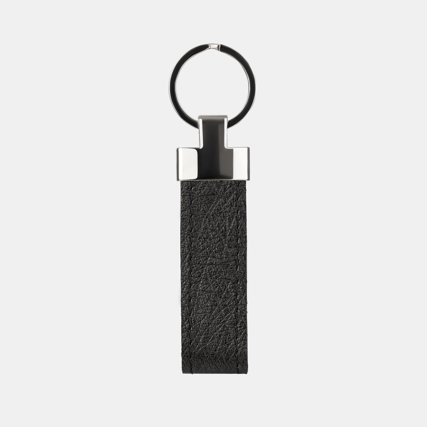 Black Smooth Ostrich Leather Keychain