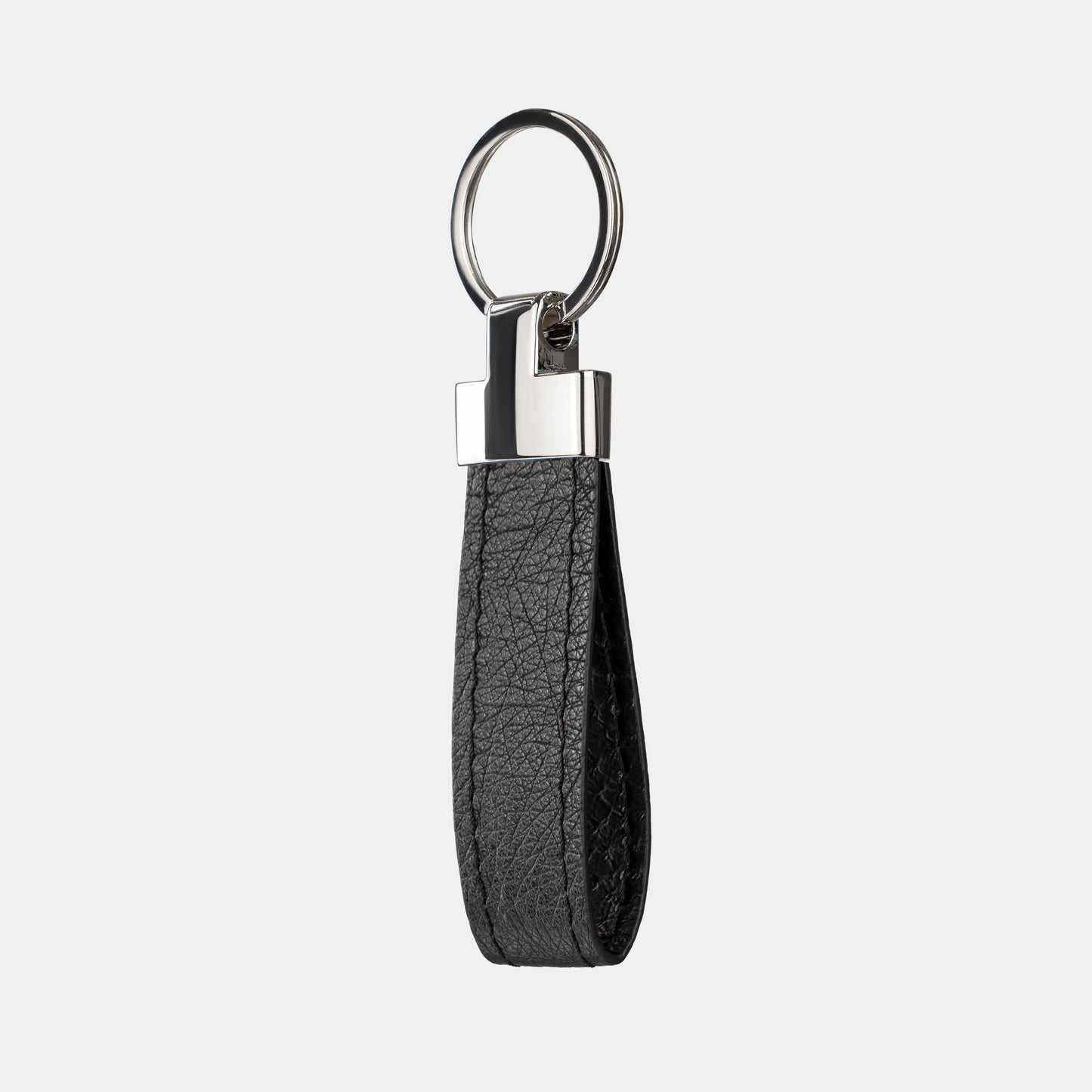 Black Smooth Ostrich Leather Keychain