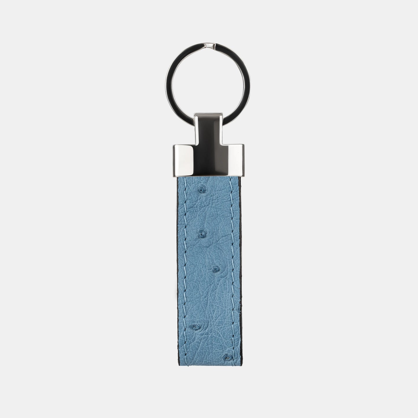 Blue Ostrich Leather Keychain