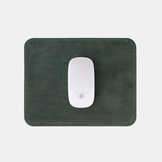 Dark Green Crazy Horse Leather Mouse Pad