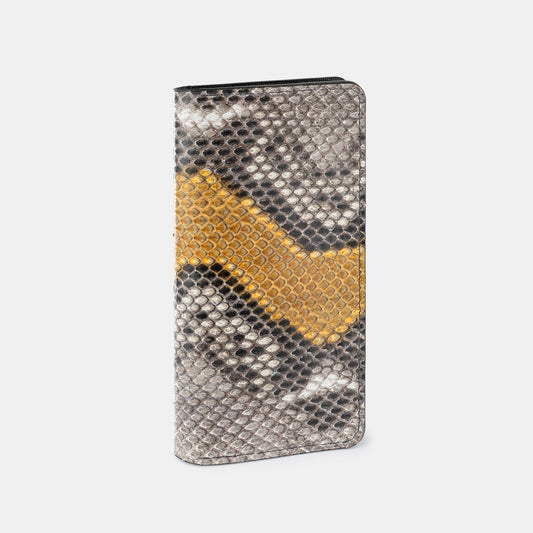 Gray-Yellow Python Leather Wallet with Small Scales