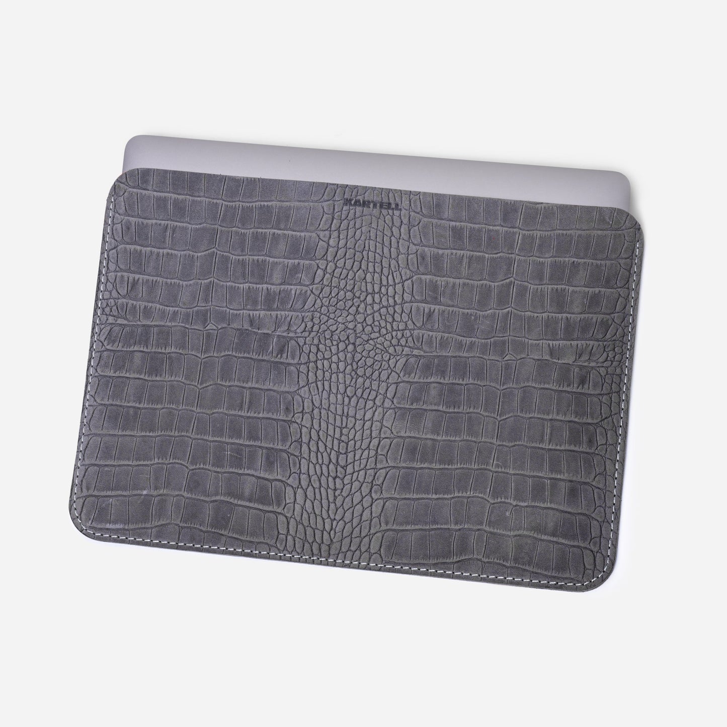 Grey Crocodile-Embossed Calf Leather Open MacBook 13 Air Pro Case