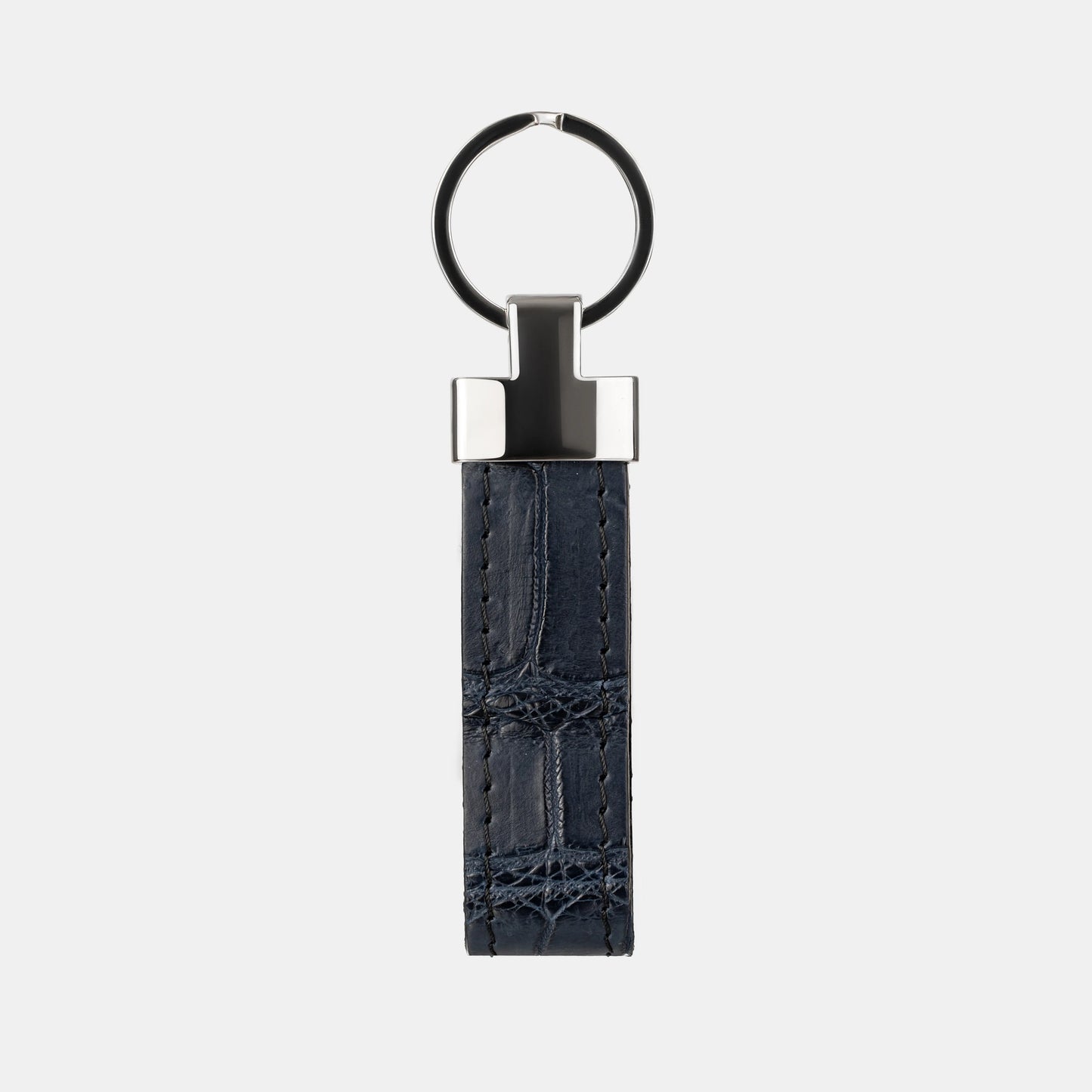 Navy Blue Crocodile Leather Keychain