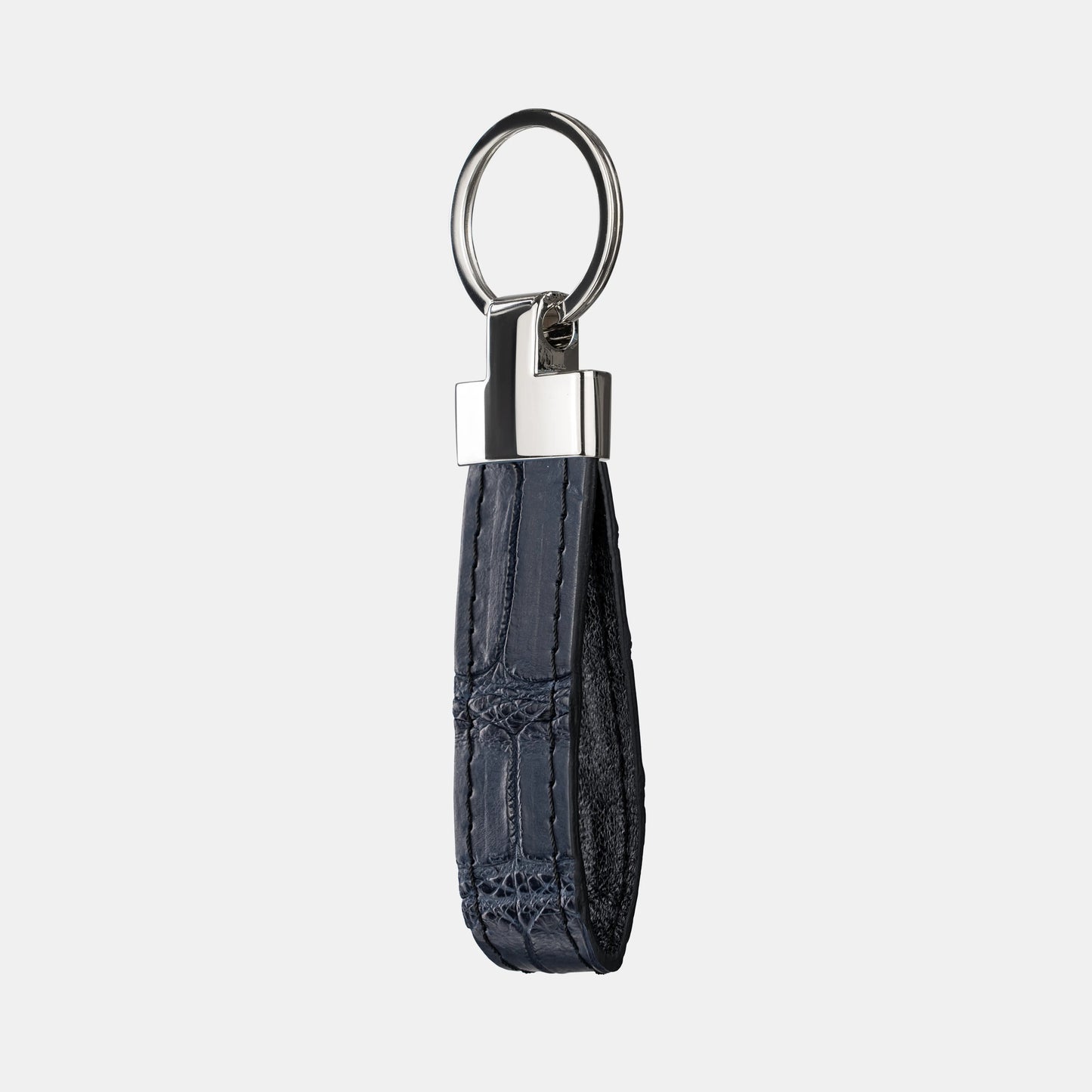 Navy Blue Crocodile Leather Keychain