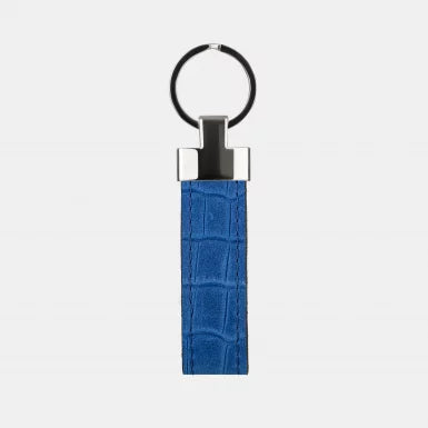 Blue Crocodile-Embossed Leather Keychain