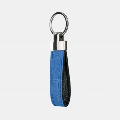 Blue Crocodile-Embossed Leather Keychain