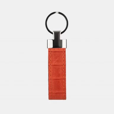 Red Crocodile-Embossed Leather Keychain