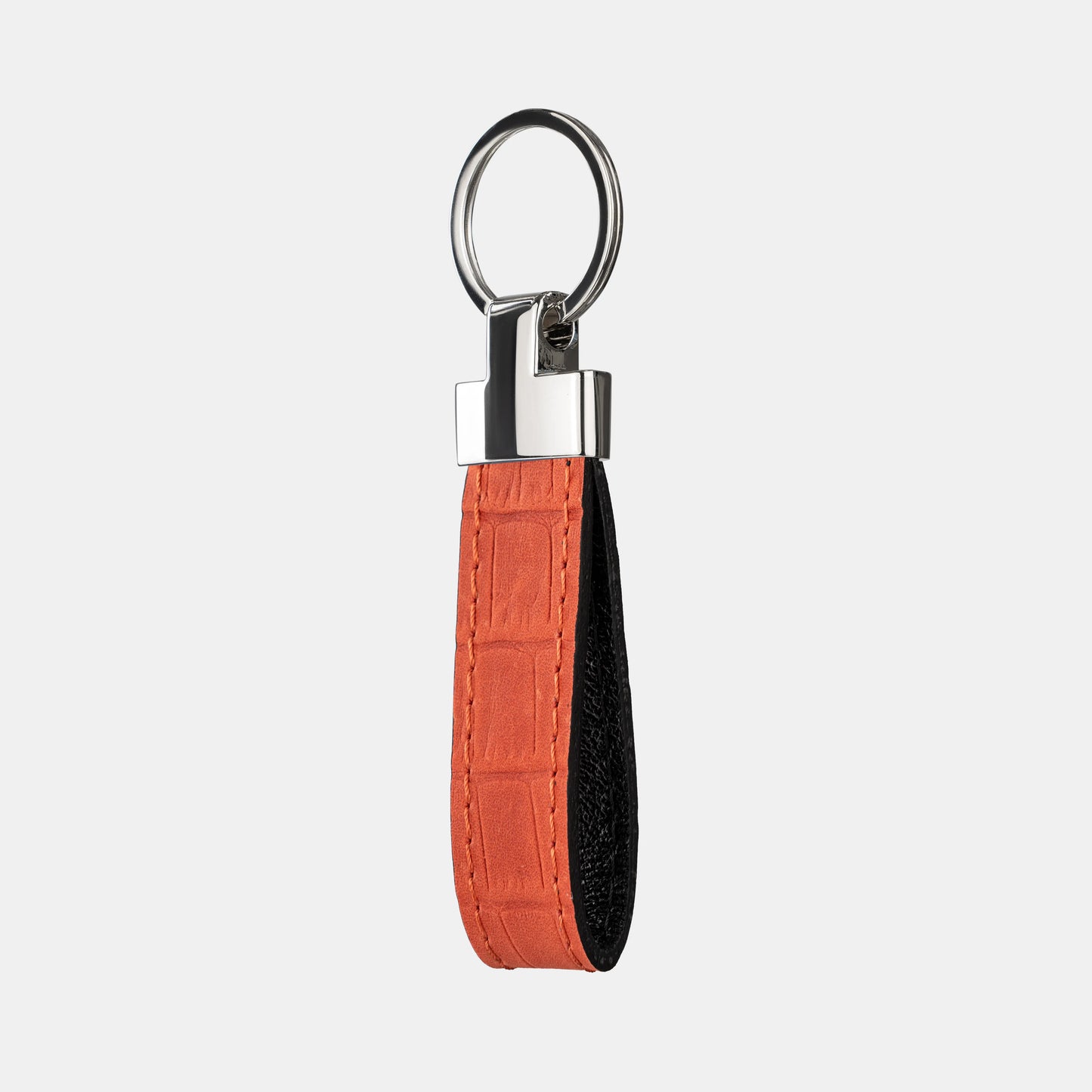 Red Crocodile-Embossed Leather Keychain